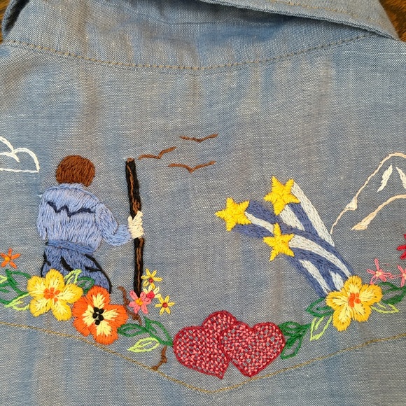 Vintage Sears Chambray Embroidered Western Shirt with Pearl Snaps sz M - Picture 11 of 14